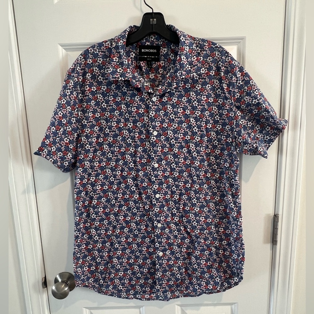 Bonobos Men's Casual Floral Shirt - Navy and Red